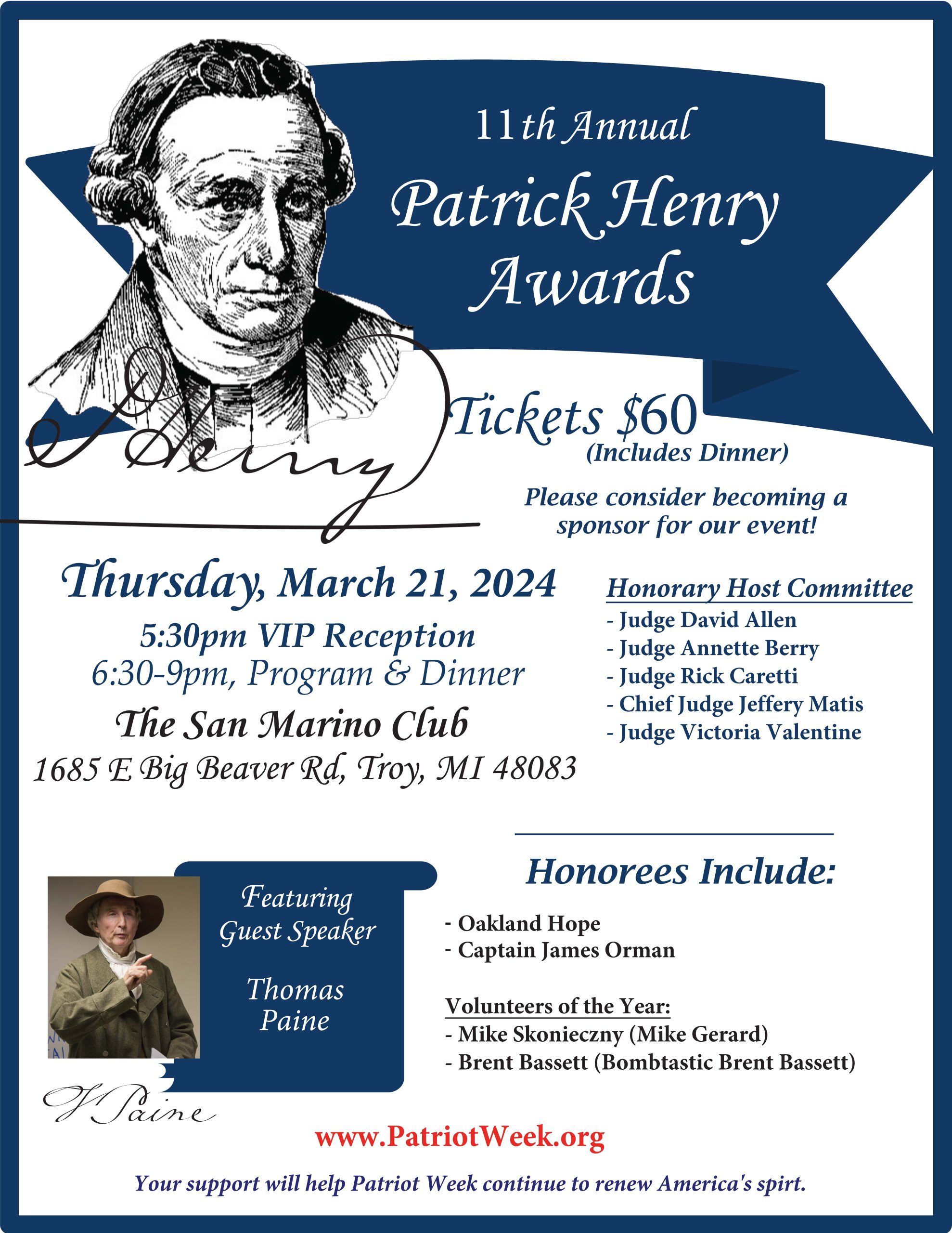 2024 Patrick Henry Awards & Dinner Patriot Week Renewing The